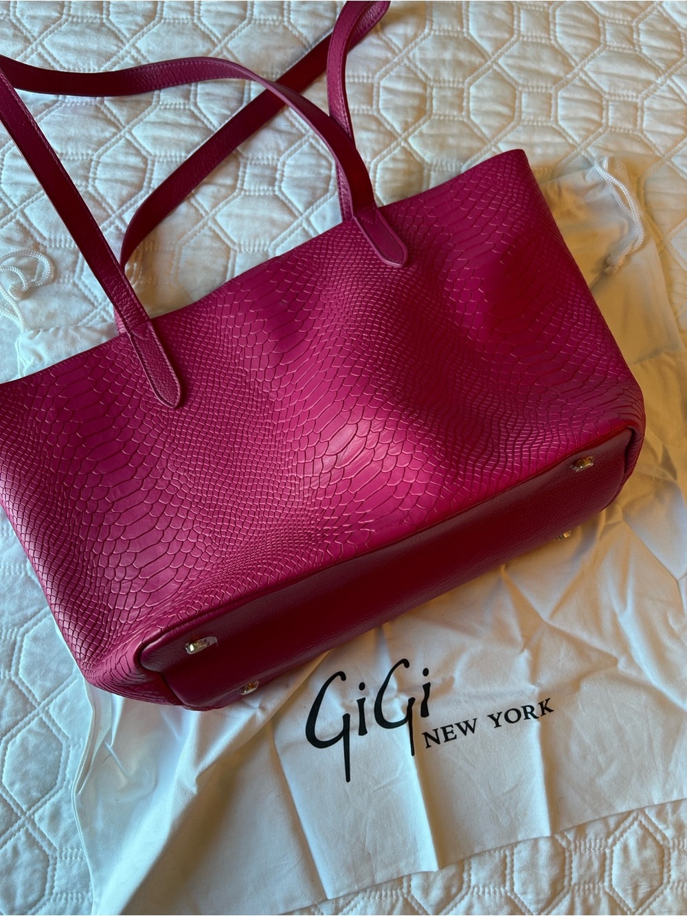 NEW Gigi New York Large Teddie Tote - Fuchsia Croc